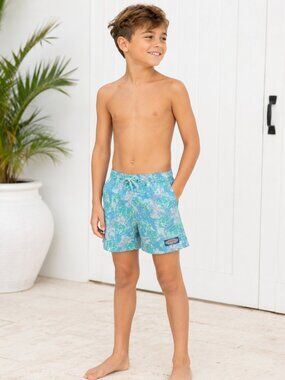 Vineyard Vines Toddler Swim Trunks in Aqua & Teal Turtle Print Size 3T